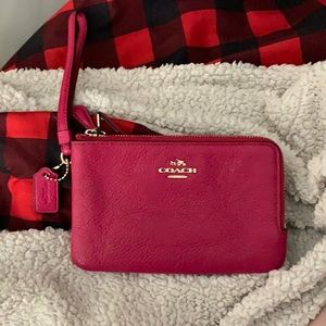 Coach pebble leather double zip wristlet